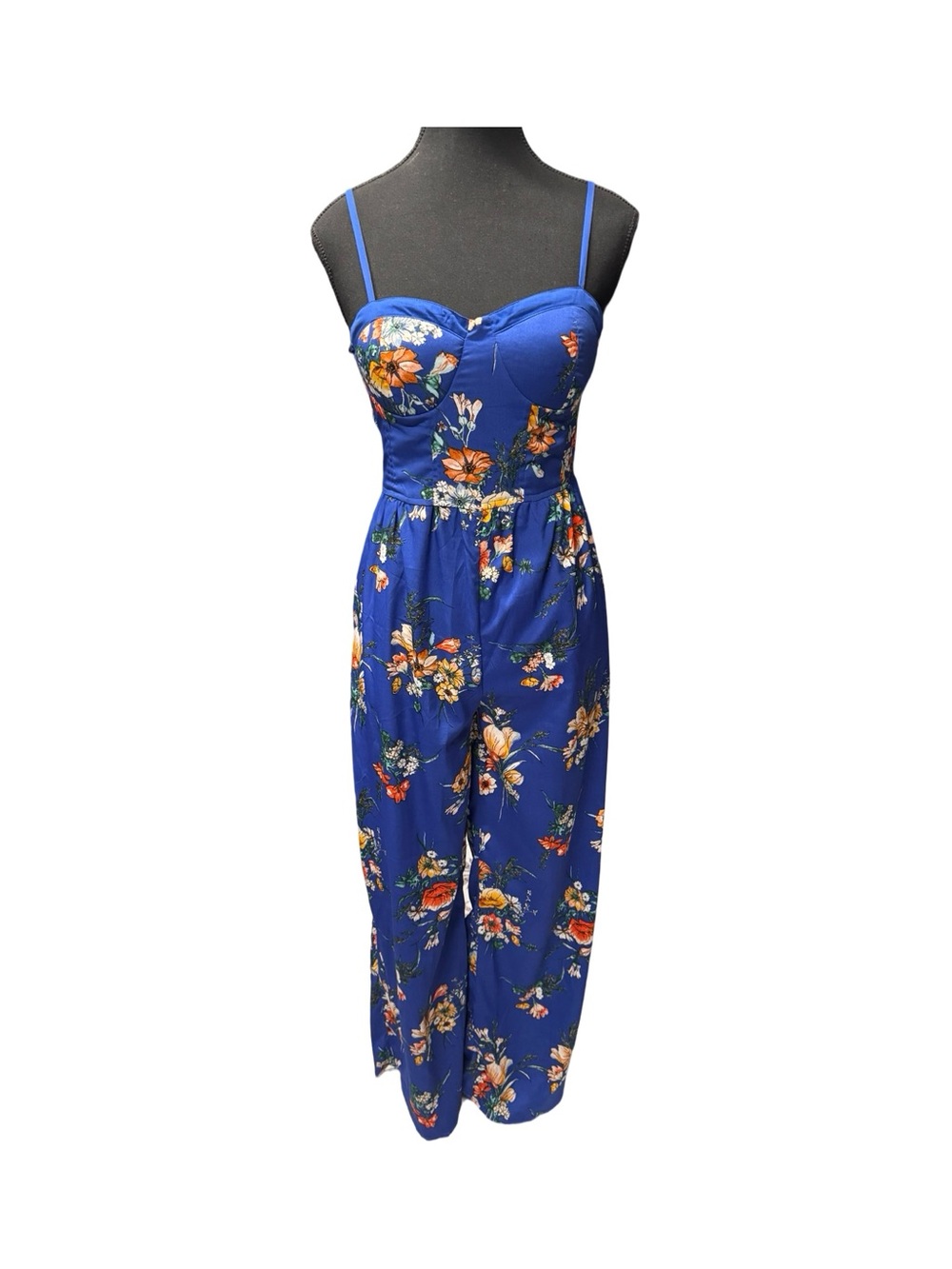 Band of Gypsies Collective Blue Floral Bustier Wide Leg Jumpsuit Size Small